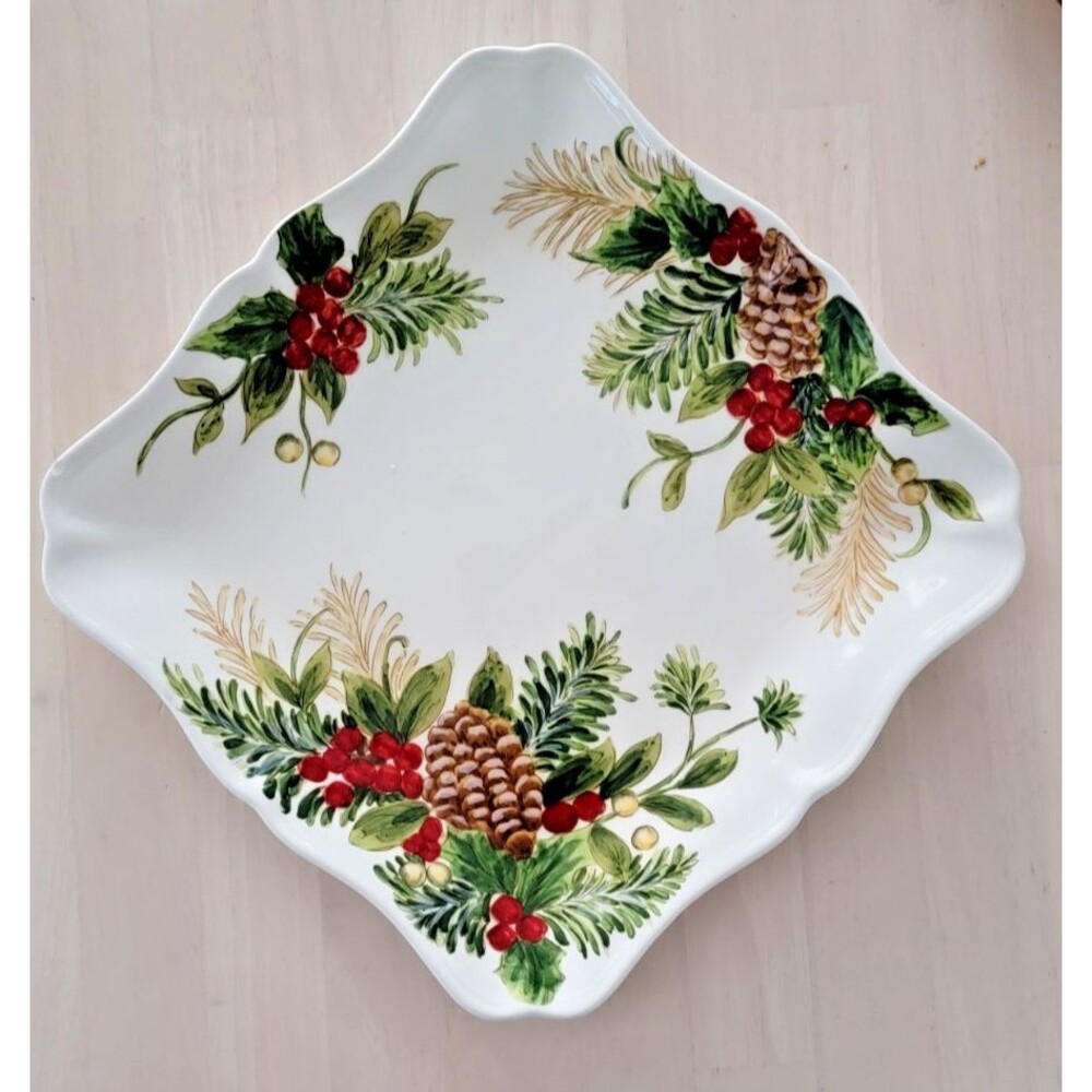 Maxcera Christmas YULTIDE BOUGH 11.5” Square Replacement Dinner Plate Or Platter
